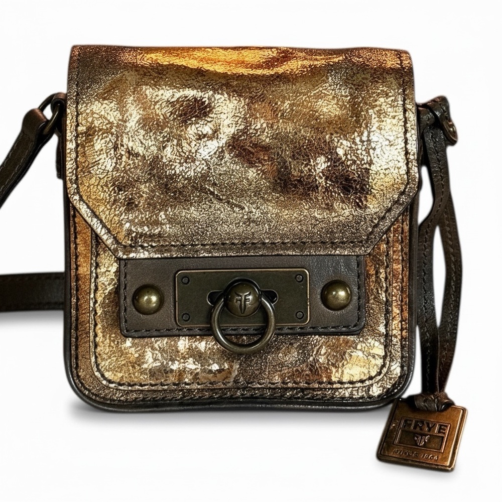 Frye Cameron Mini Gold Crackle Crossbody Bag